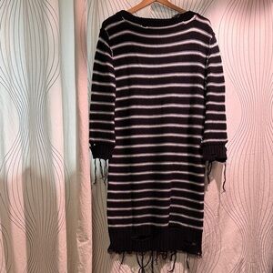 MM6 Maison Martin Margiela Black and White Striped Long Sleeve Knit Dress